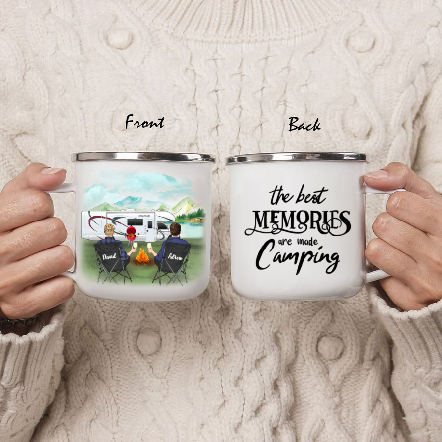 Personalized camping campfire mug, Gift For Same Sex Couple, Camping Lovers – 2 Men – The best memories are made camping
