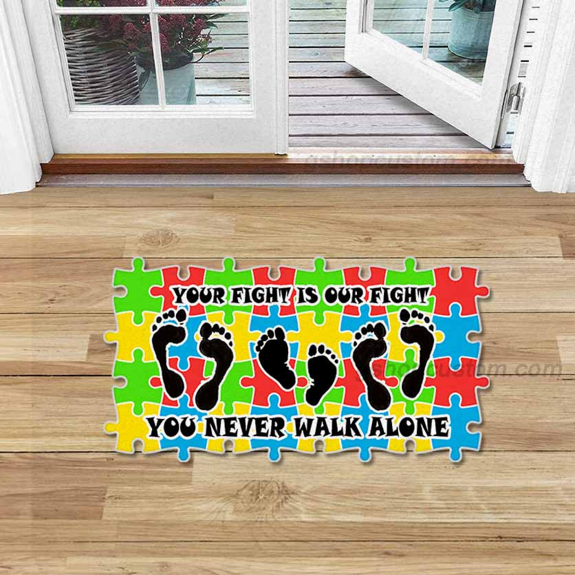 Your Fight Is Our Fight Autism Puzzel Shaped Doormat Carpet – Autism Awareness Footprint Welcome 3D Rug Doormat Decor Home – Sdm-A0074