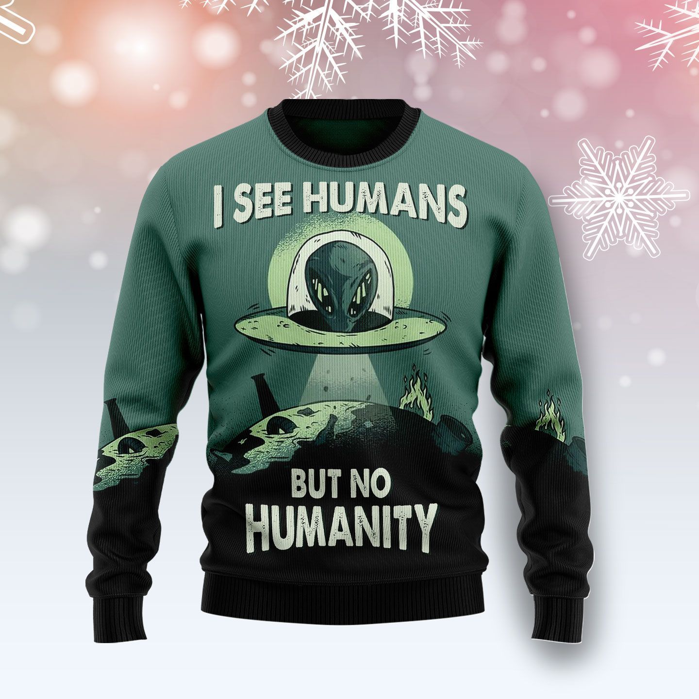 Alien No Humanity Ugly Christmas Sweater | For Men & Women | Adult | Us5258