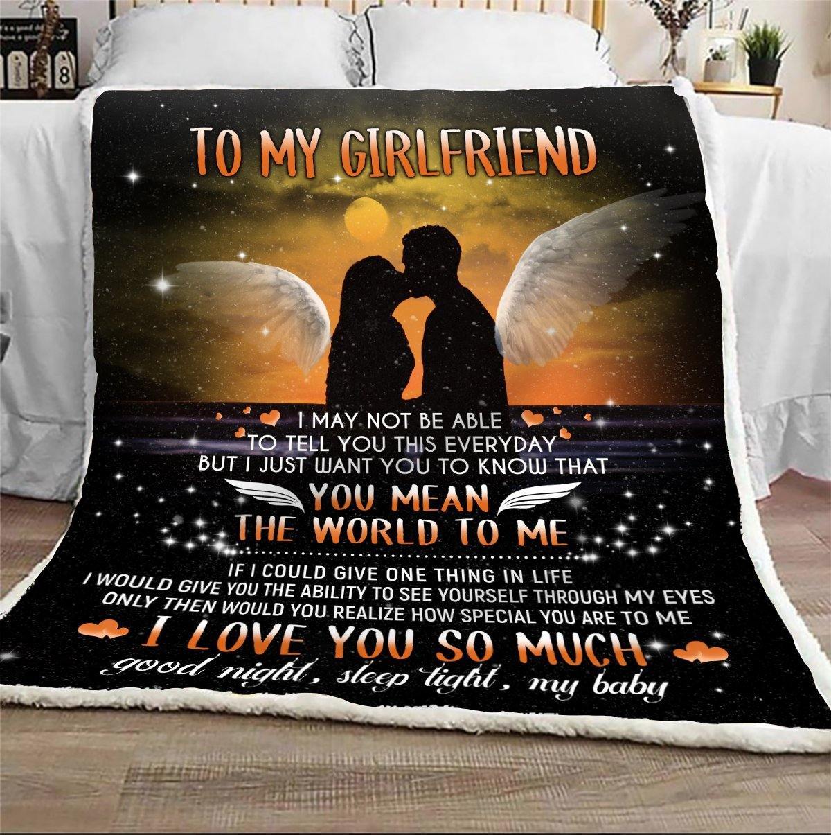 To My Girlfriend You Mean The World To Me –  Gift Idea For Girlfriend Home Decor Gift For Family – Sherpa Blanket Fleece Blanket