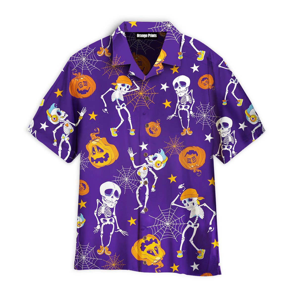 Purple Halloween Skeletons Pumkins Dancing Pattern Hawaii Shirt For Men Women Ha65920