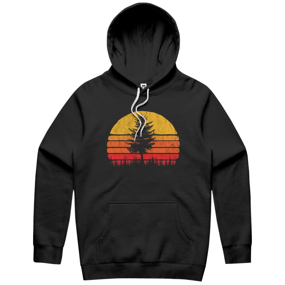 Retro Sun Minimalist Pine Tree Vintage Graphic Hoodie