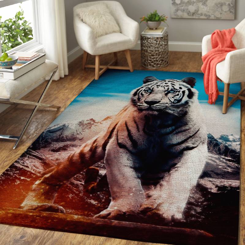 White Tigre with blue eyes – Sacred Animals Area Rug Carpet