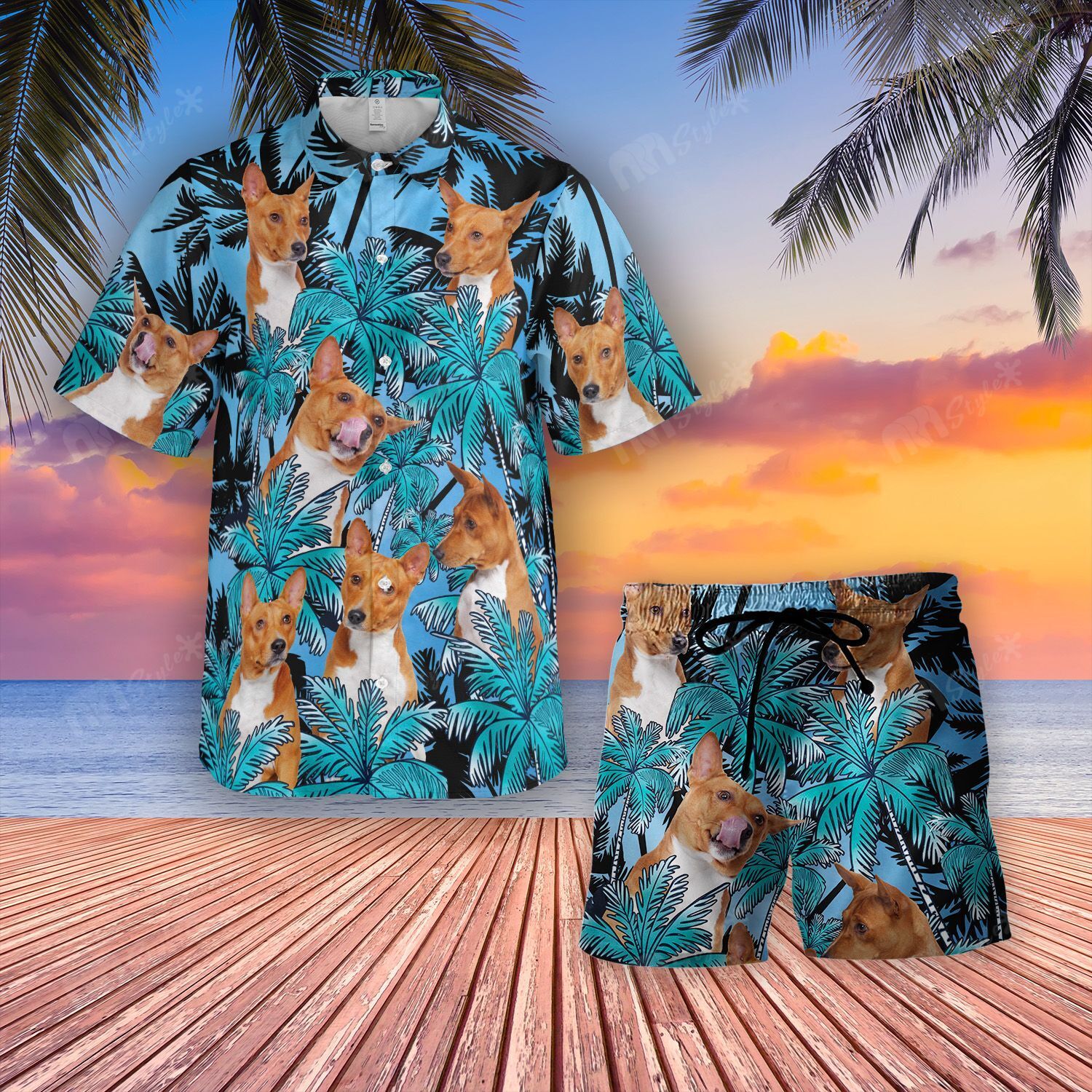 Hawaiian Shirt Short Basenji Leaves Tropical Ha66138