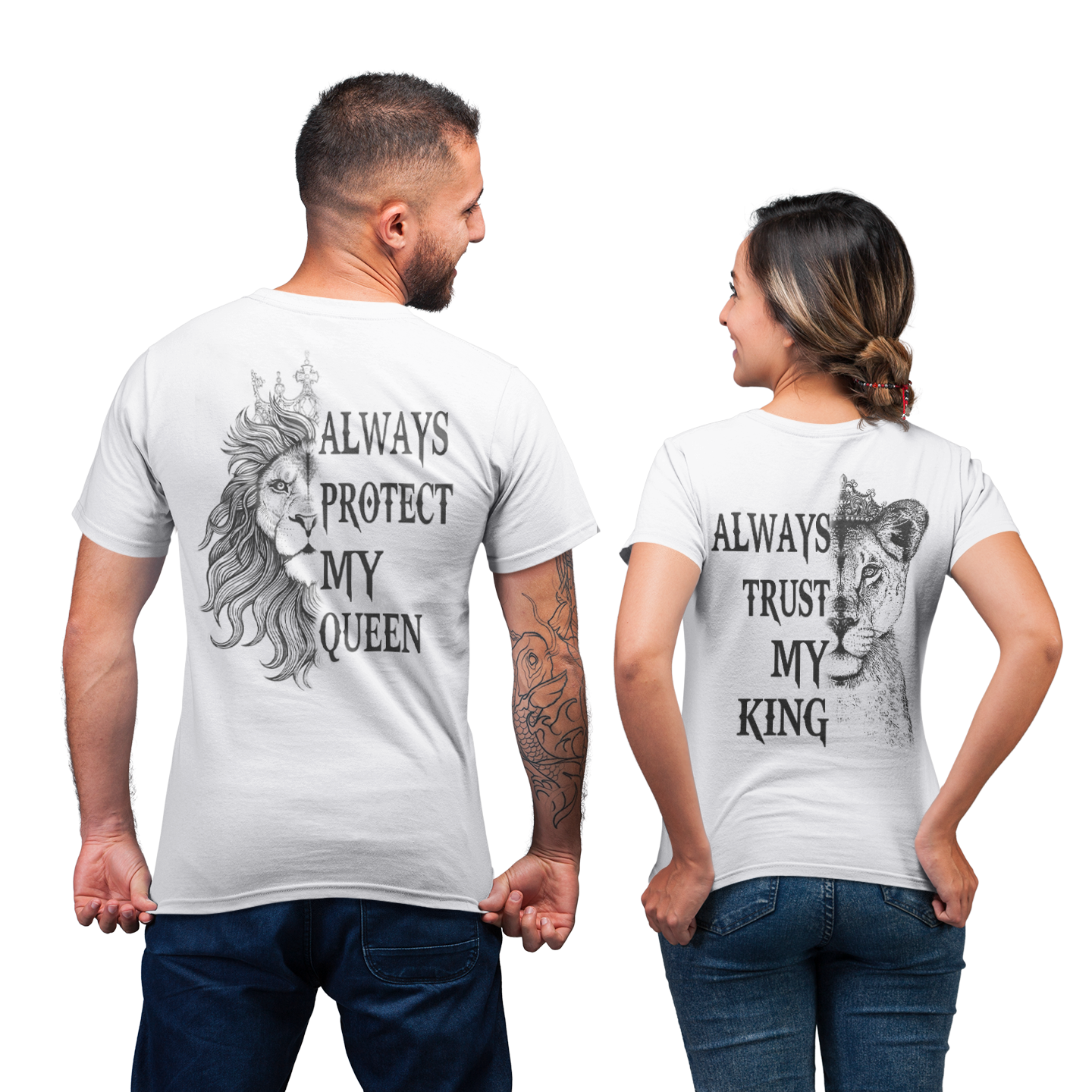 Always Protect My Queen Always Trust My King Matching Coulpe Lion Gift T-Shirt