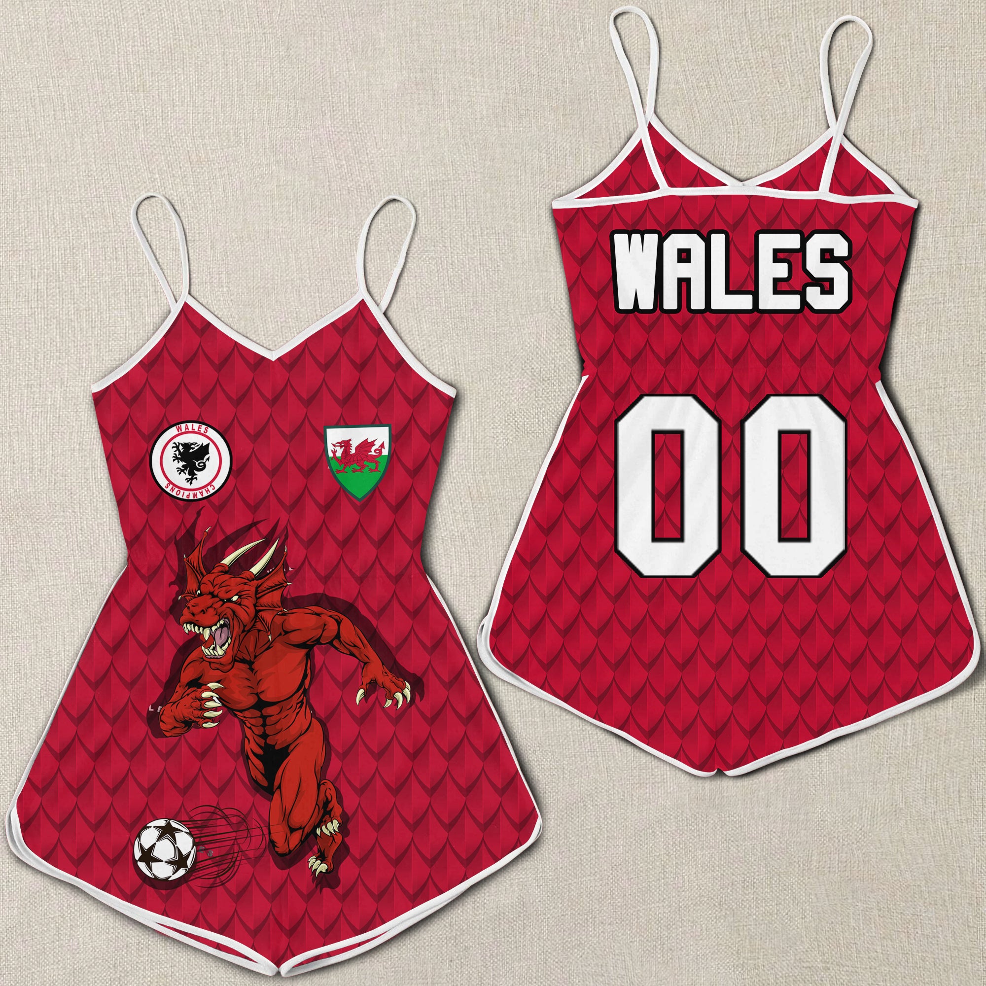 (Custom) Wales Dragon Women Rompers Euro Soccer A27