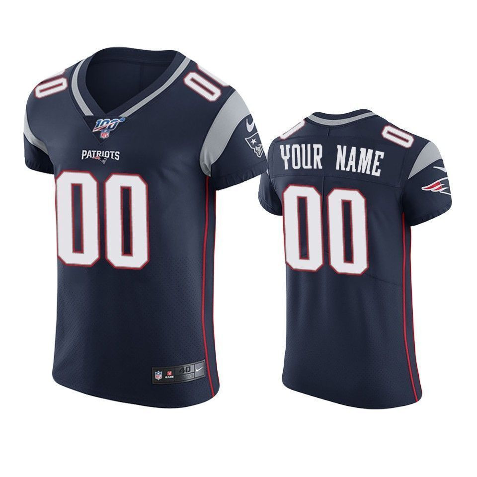 New England Patriots Custom Navy 100Th Season Vapor Elite 3D Jersey