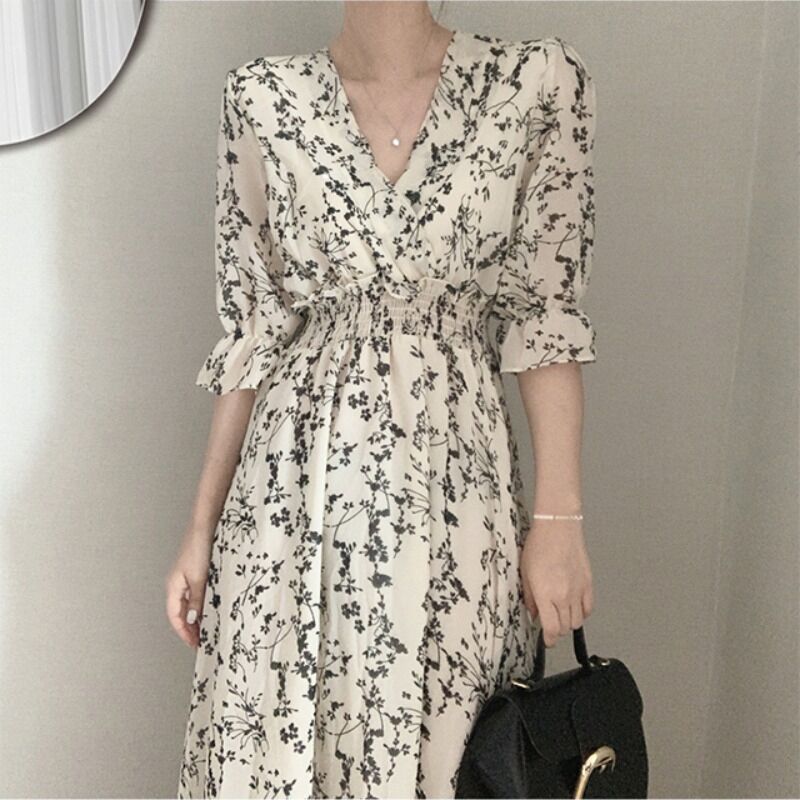 2021 Plus Size Floral Print Summer Dress Evening Long Vintage Dresses Oversize Short Sleeve Beach Women Dress Robe Vestido Prom alx