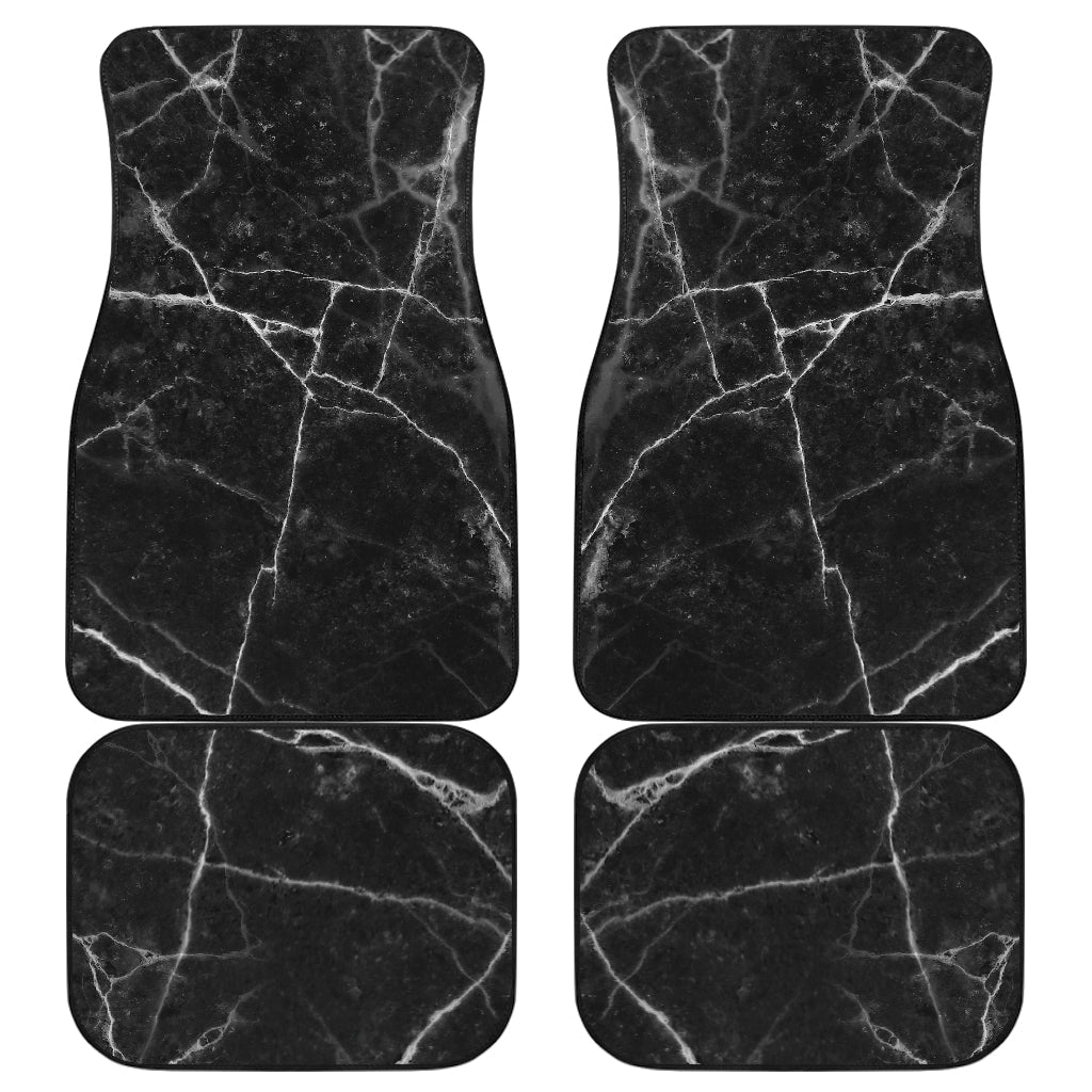 Black White Grunge Marble Print Front And Back Car Floor Mats, Front Car Mat