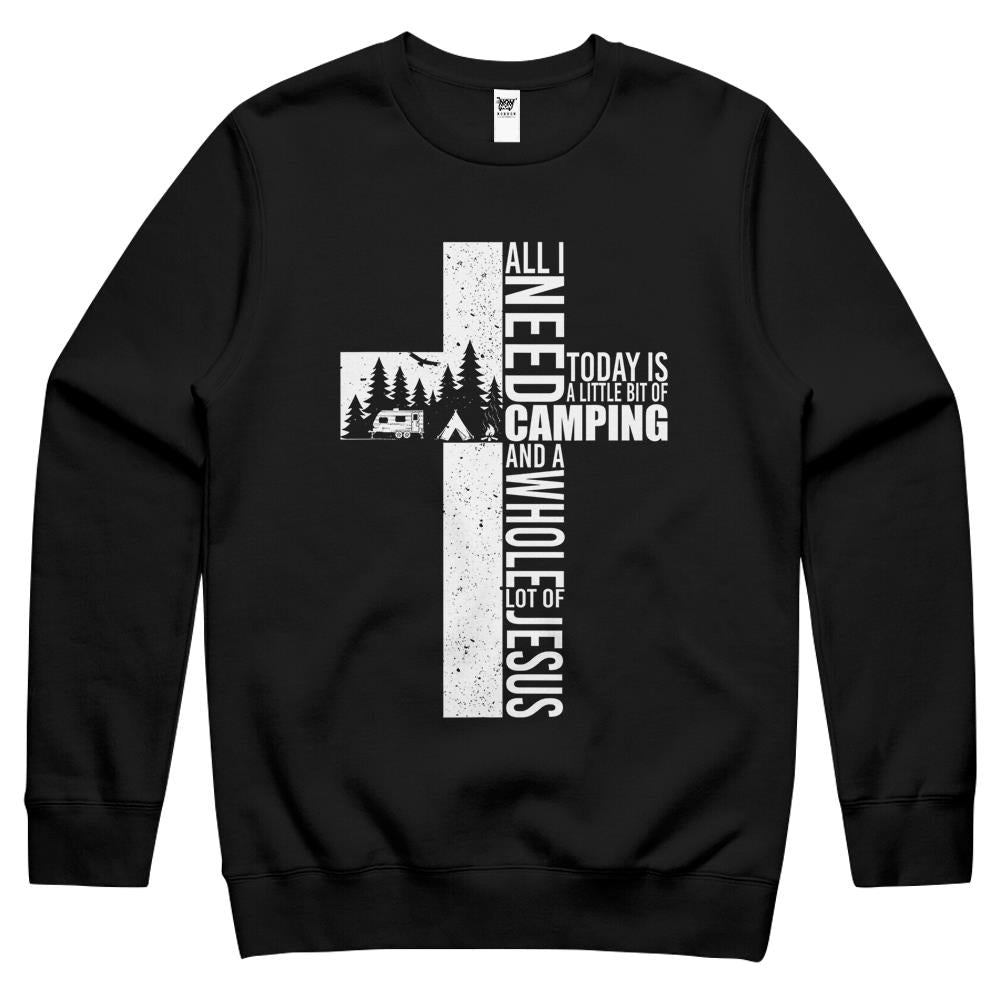 All I Need Today Is Camping And A Whole Lot Of Jesus Funny Crewneck Sweatshirt