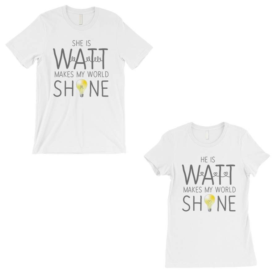 Watt World Shine Light Matching Couple T-Shirts Gift White