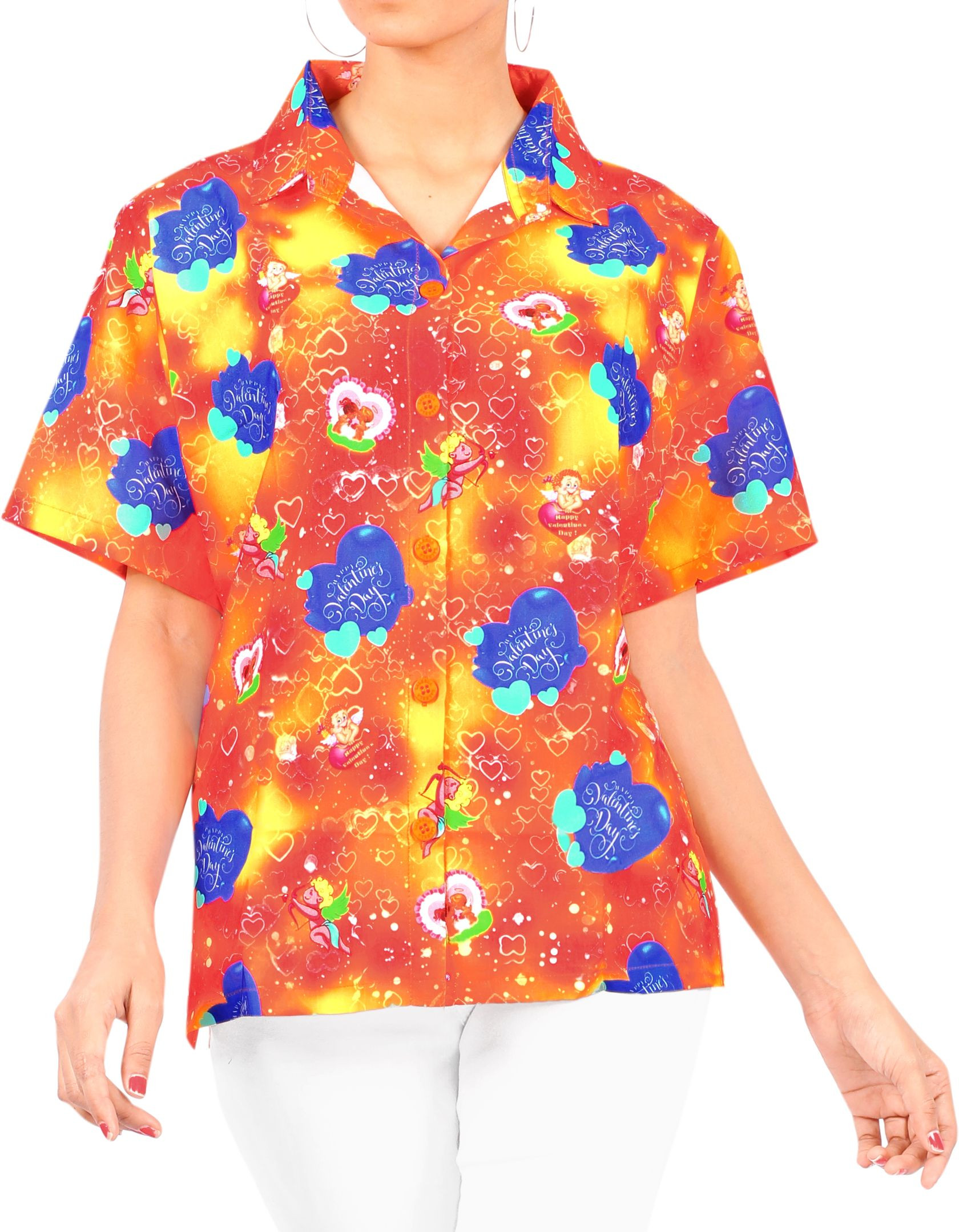 Womens Hd Print Valentines Day Gift Button Up Hawaii Shirt Matching Beach Party Ha39191