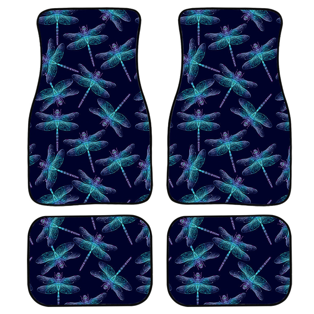 Teal And Purple Dragonfly Pattern Print Front And Back Car Floor Mats, Front Car Mat