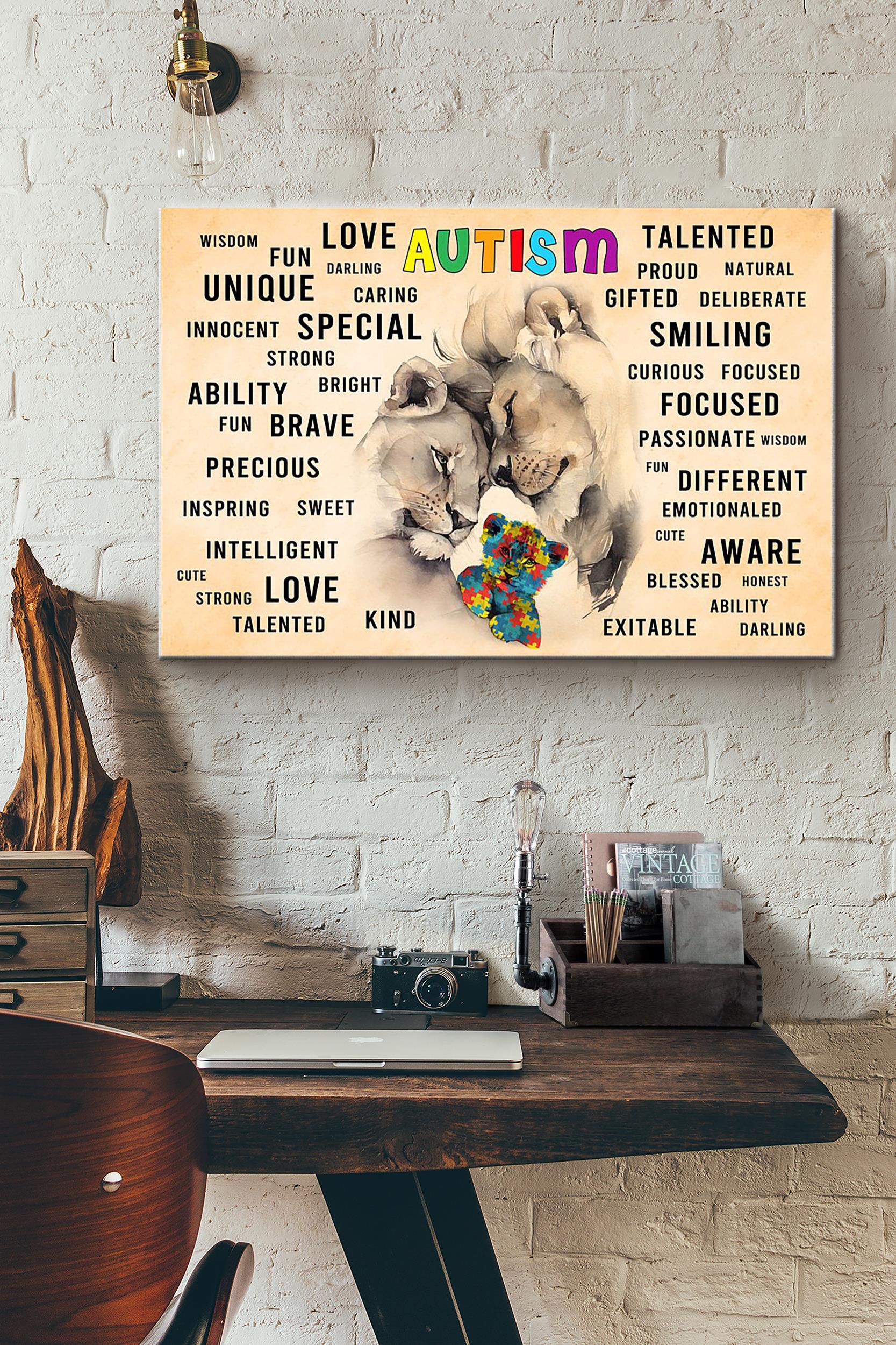 Autism Lion Teddy Bear Poster Wrapped Canvas