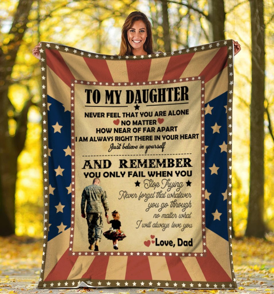 Dad To Daughter Veteran US American Flag Fleece Blanket Fleece Blanket  | Adult 60×80 inch | Youth 45×60 inch | Colorful | BK2992