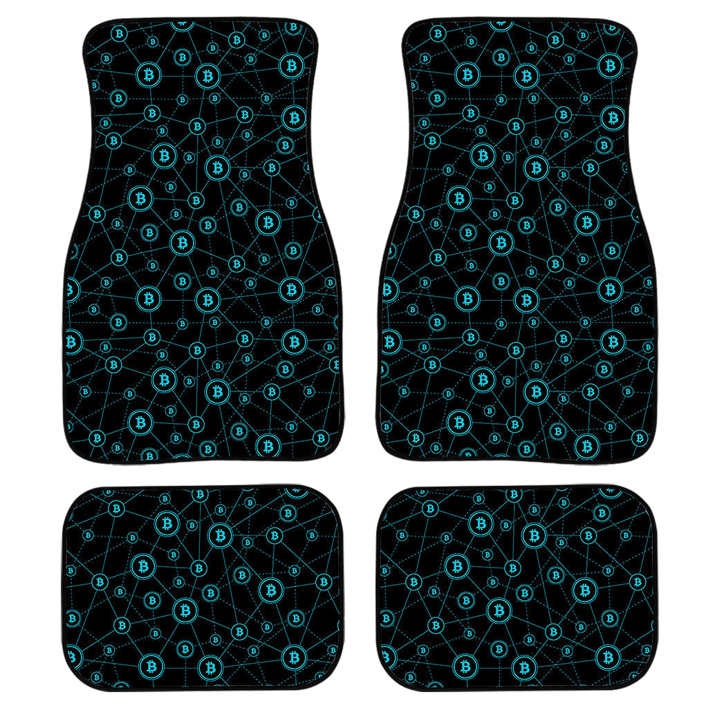 Blue Bitcoin Pattern Print Front And Back Car Floor Mats, Front Car Mat