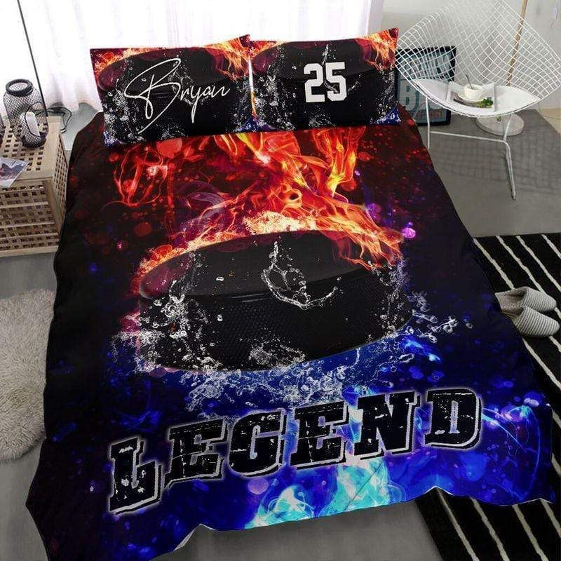 Hockey Legend Personalized Duvet Cover Bedding Set Shoe & Stick With Your Name #0704L