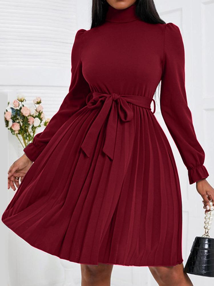 ZANZEA Elegant Women Pleated Sundress Fashion Solid Knee Length Dresses 2022 Spring Long Sleeve Vestido Female A Line Robe Femme alx