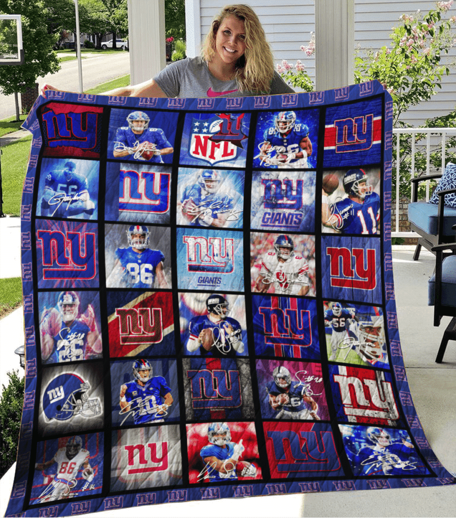 New York Giants Football Team 3D Quilt Blanket – Neon Blue