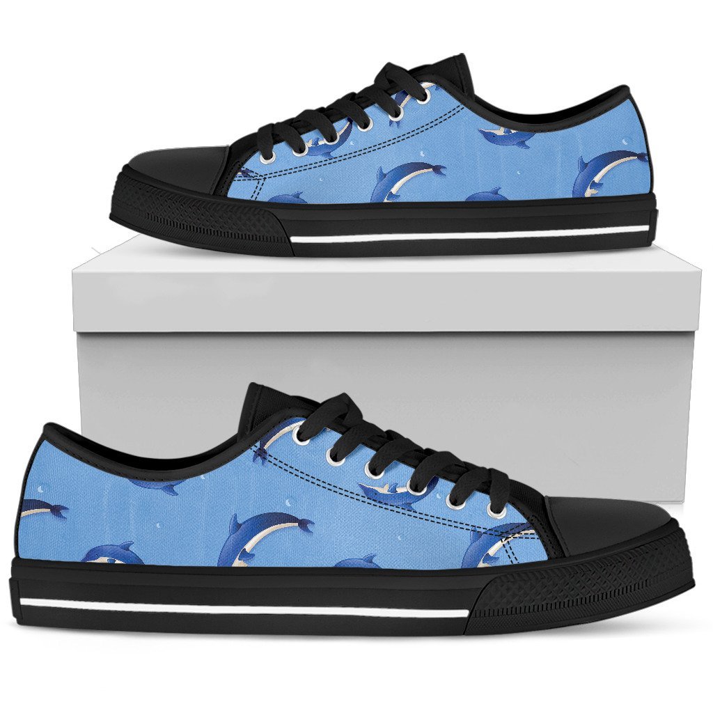 Dolphin Blue Print Low Top Personalized Shoes Custom Name, Text For Women, Men