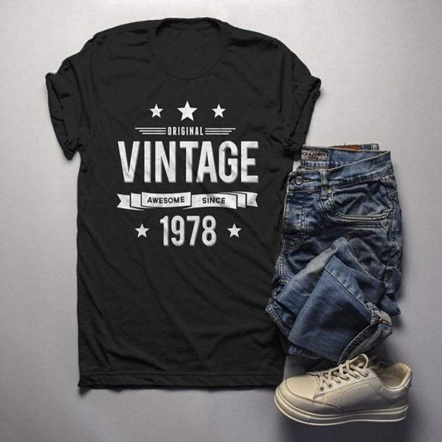 Men’s 40th Birthday T Shirt Original Vintage Shirt Forty Awesome Since 1978 Tshirt