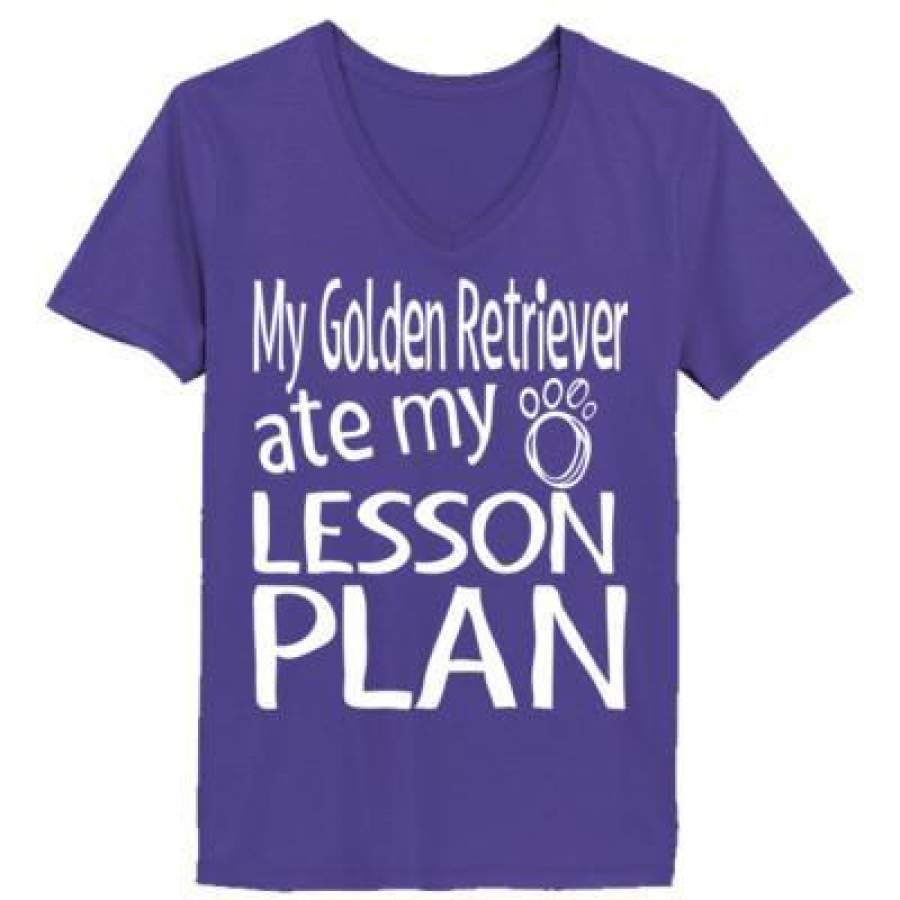 AGR My Golden Retriever Ate My Lesson Plan – Ladies’ V-Neck T-Shirt