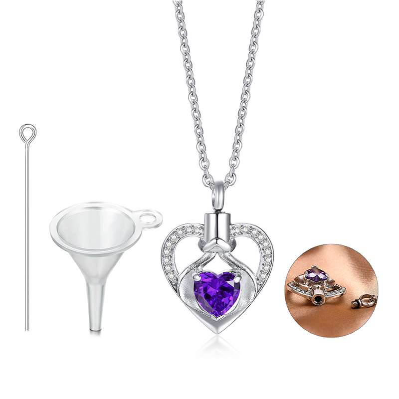 Vnox Bling CZ Stone Heart Urn Necklaces for Women, Never Fade Love Stainless Steel Cremation Collar Jewelry,Keepsake Gifts alx