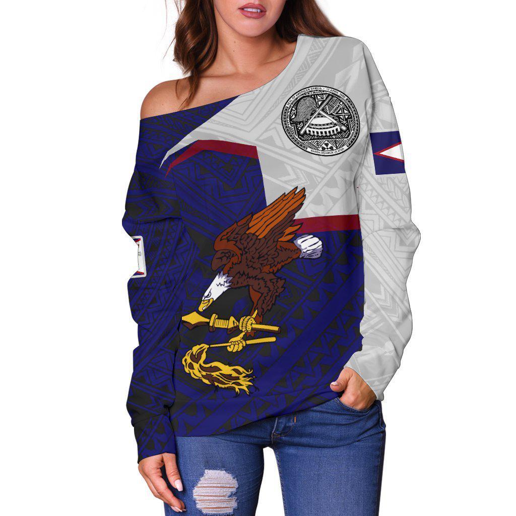 American Samoa Eagle Blue Women’s Off Shoulder Sweater