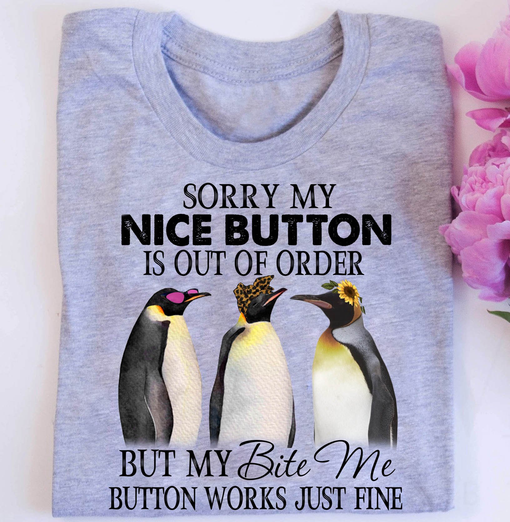 Penguin Sorry My Nice Button Is Out Of Order But My Bite Me Button Work Just Fine – Standard T-shirt Smoke Grey S M L XL 2XL 3XL 4XL 5XL 2009