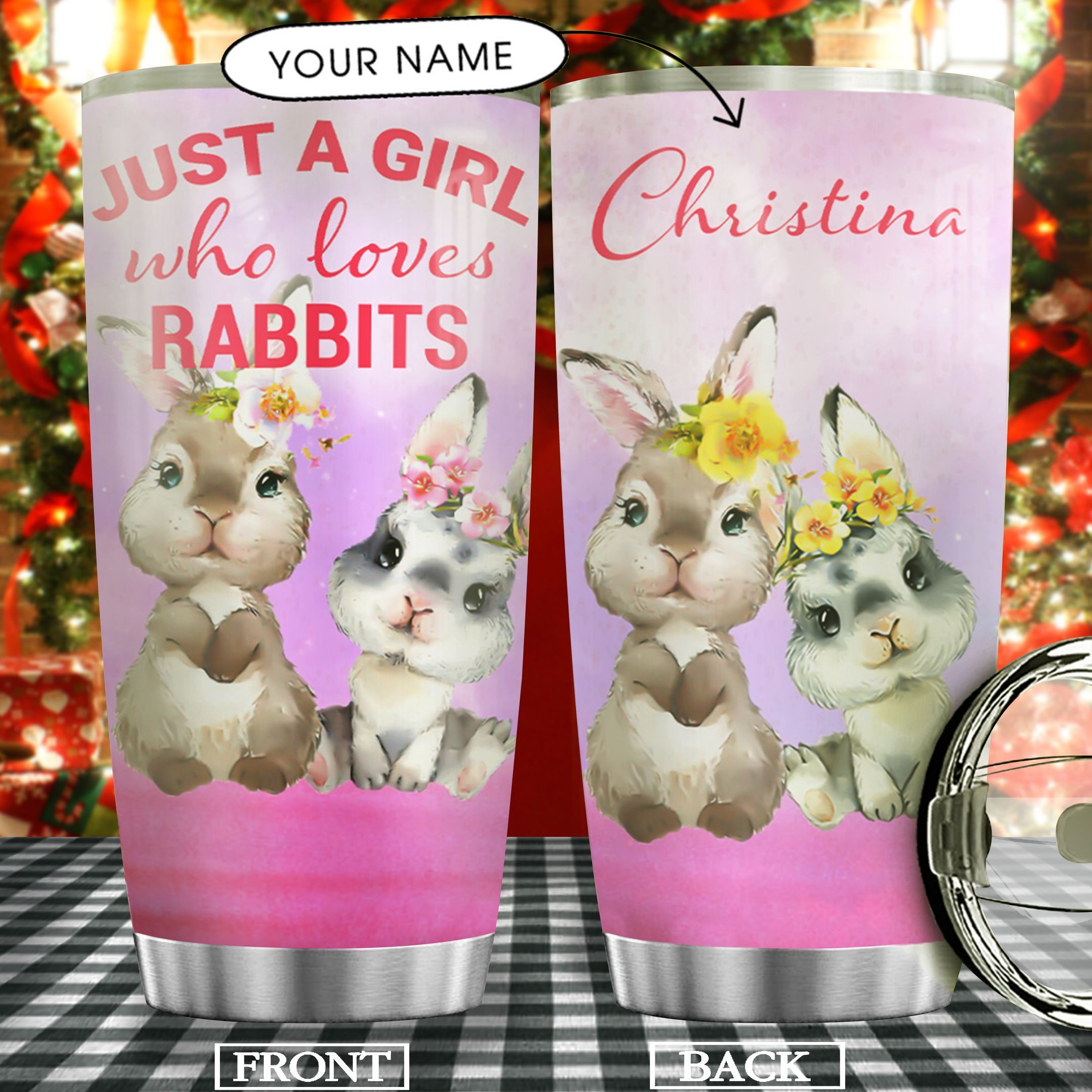 Personalized Just A Girl Who Loves Rabbits Stainless Steel Tumbler Perfect Gifts For Rabbit Lover Tumbler Cups For Coffee/Tea, Great Customized Gifts For Birthday Christmas Thanksgiving