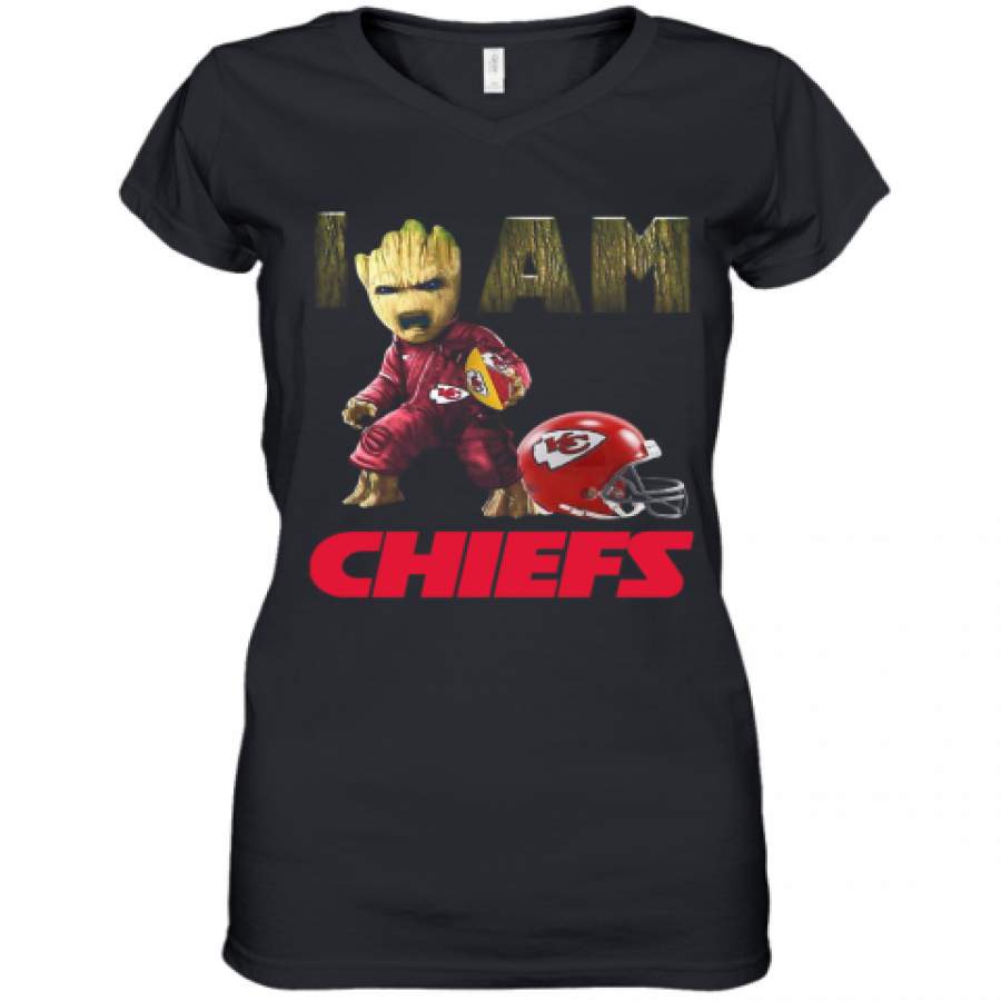 Kansas City Chiefs I Am Baby Groot Women's V-Neck T-Shirt