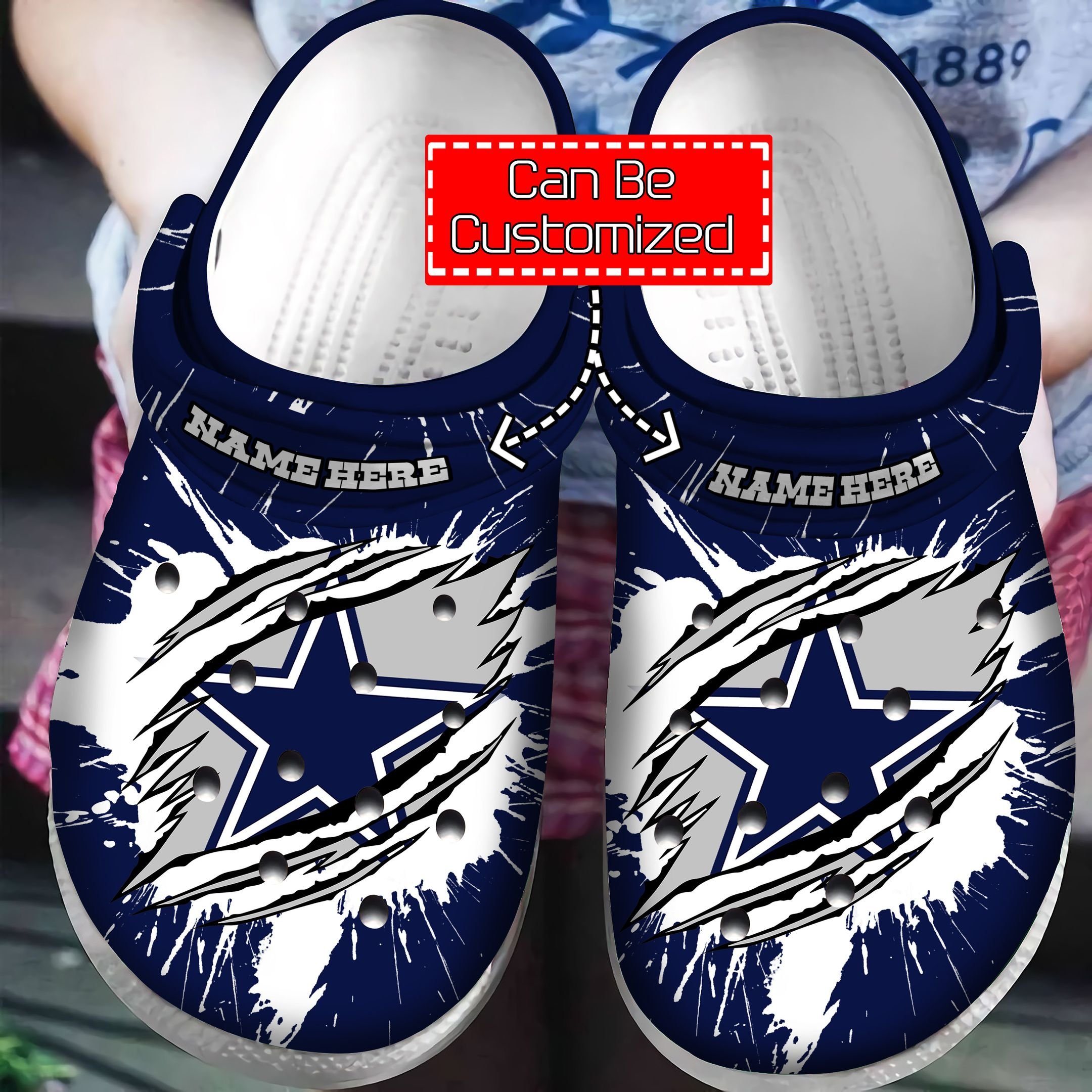 Personalized National Football Crocs – D.Cowboys Football Ripped Through Crocband Clog