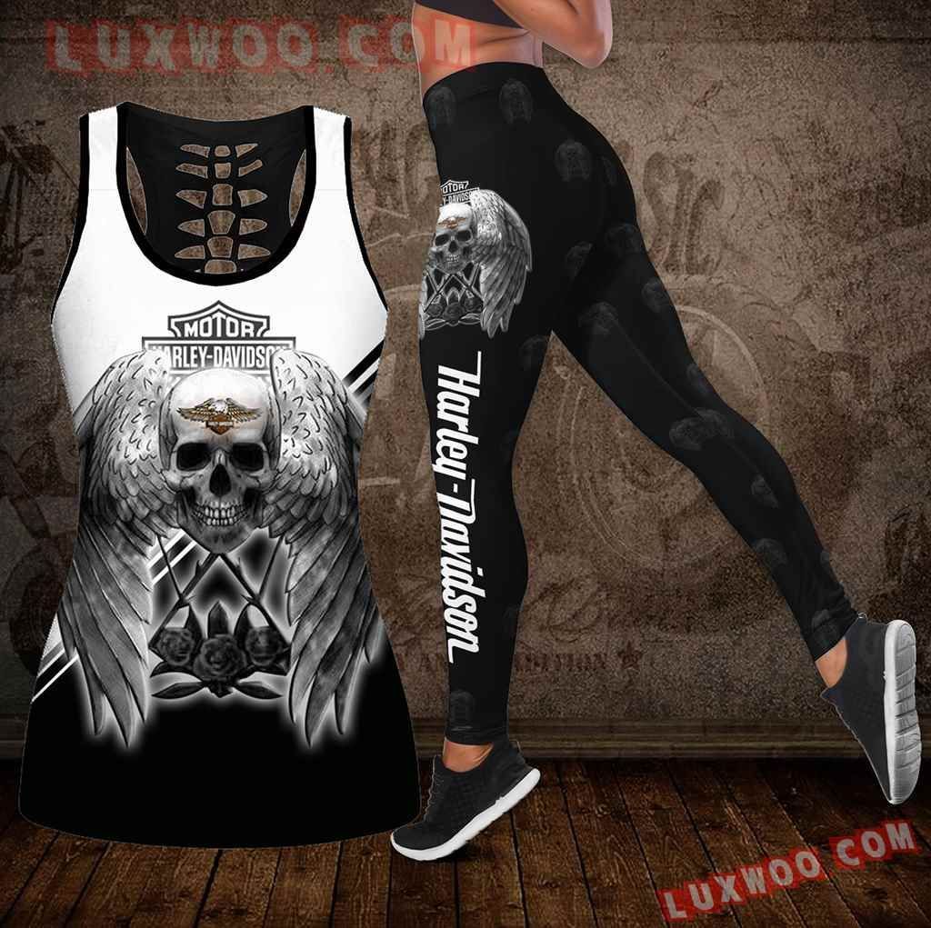 Combo Harley Davidson Skull Hollow Tanktop Legging Set Outfit K1972