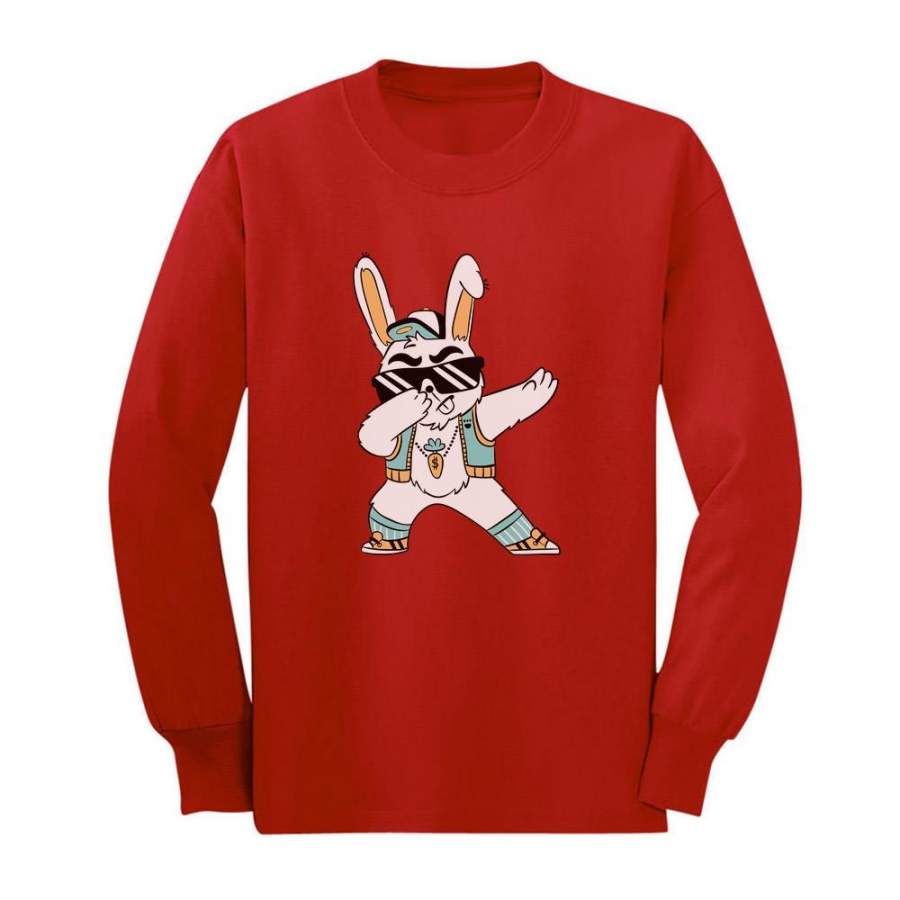 Dabbing Bunny Youth Kids Long Sleeve T-Shirt