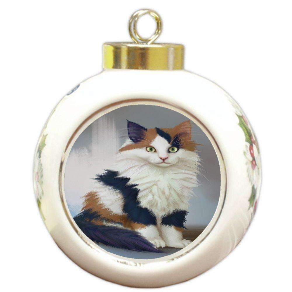 Calico Kitten Cat Round Ceramic Ball Christmas Ornament