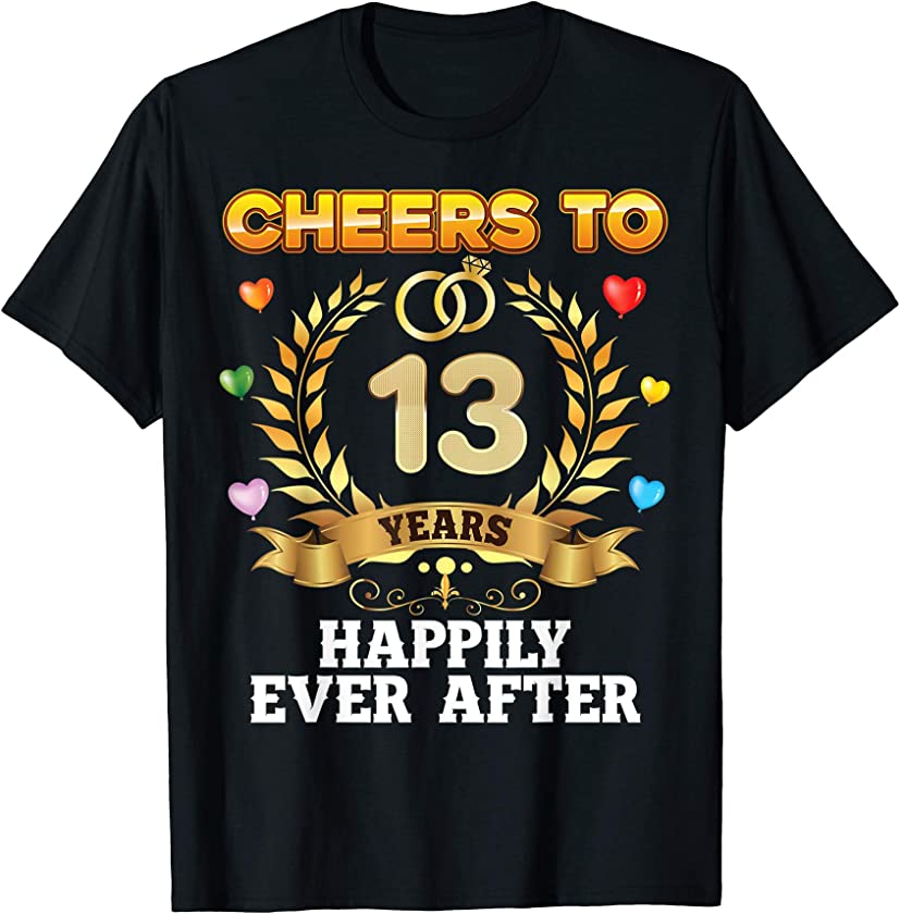 Cheer To 13 Years 13th Wedding Anniversary Vintage Husband T-Shirt