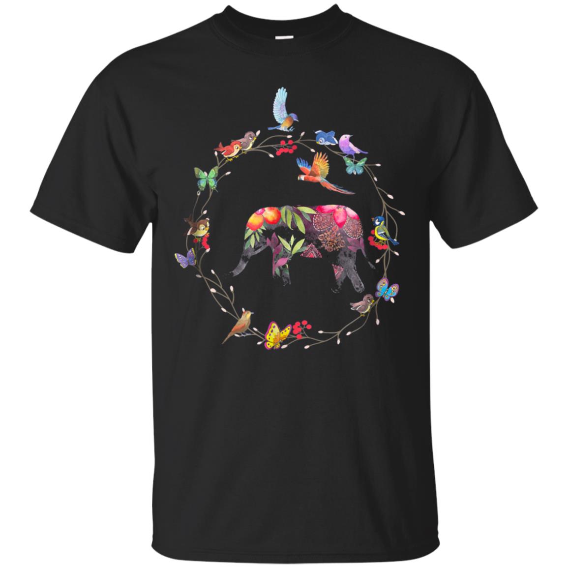 An Elephant, Birds and Fowers, T-Shirt for Animal lovers