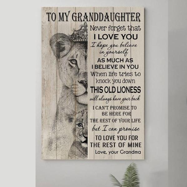 To My Granddaughter Lion Canvas Gst