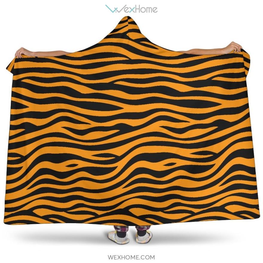 Bengal Tigers Skin Print Pattern Background Hooded Blanket