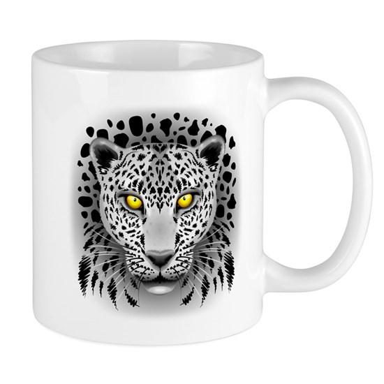 White Leopard Face With Yellow Eyes Mug