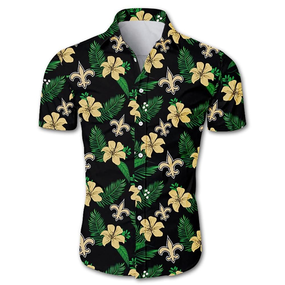 New Orleans Saints Hawaiian Aloha Shirts Floral Button Up Slim Fit Body