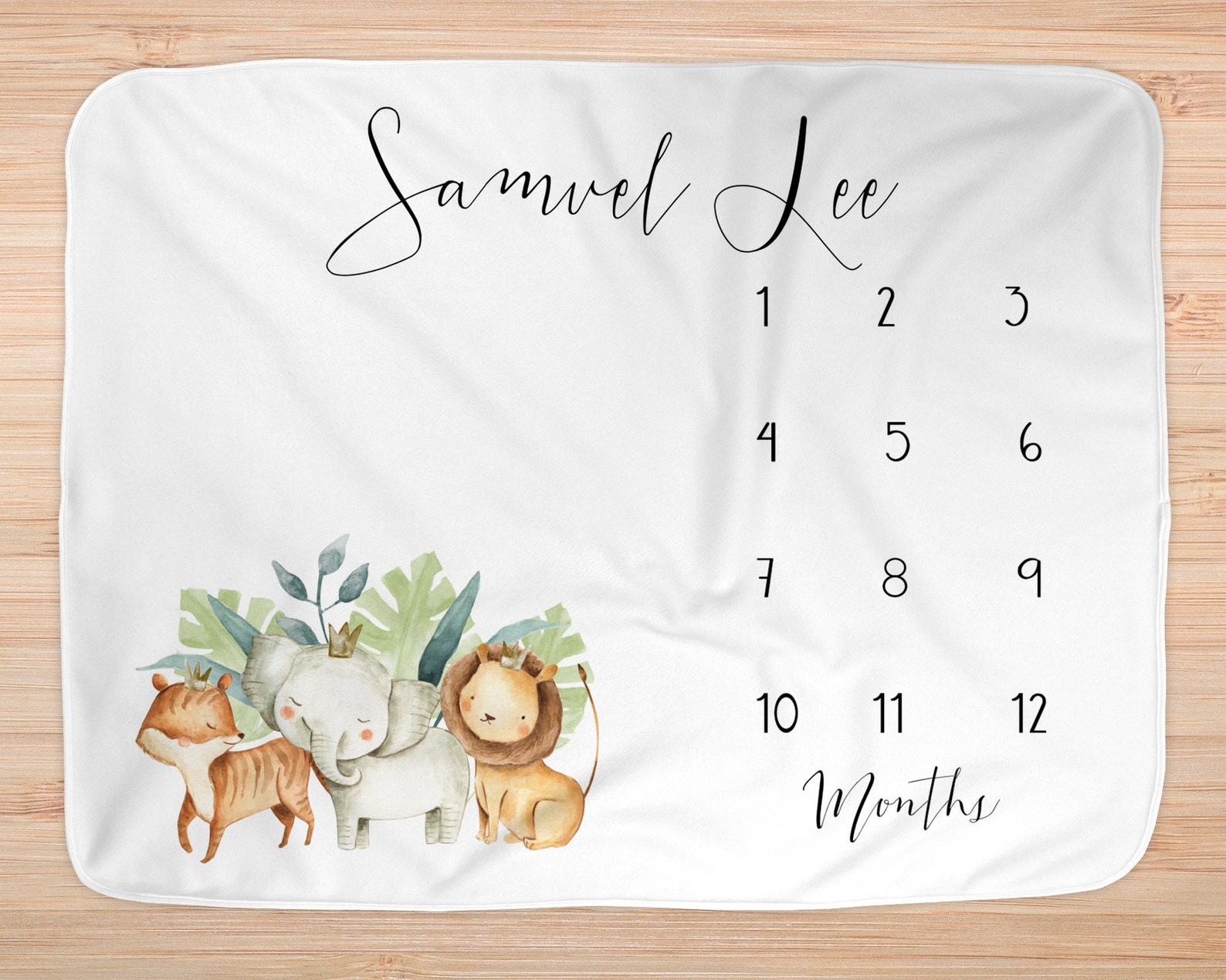 Personalized Fox Lion Elephant Monthly Milestone Blanket, Newborn Blanket, Baby Shower Gift Watch Me Grow Monthly