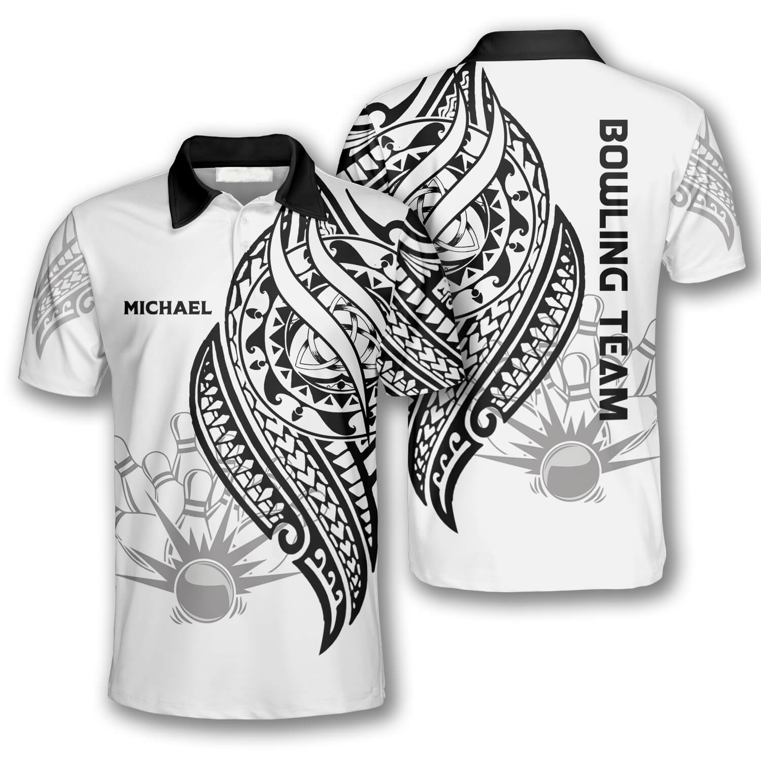 Black White Tribal Custom Bowling Shirts For Men, Idea Gift For Bowling Lover