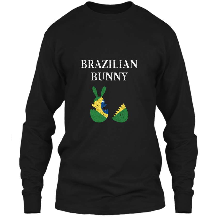 Brazilian Bunny Brazil Flag Easter Distressed Premium Shirt LS Ultra Cotton Tshirt