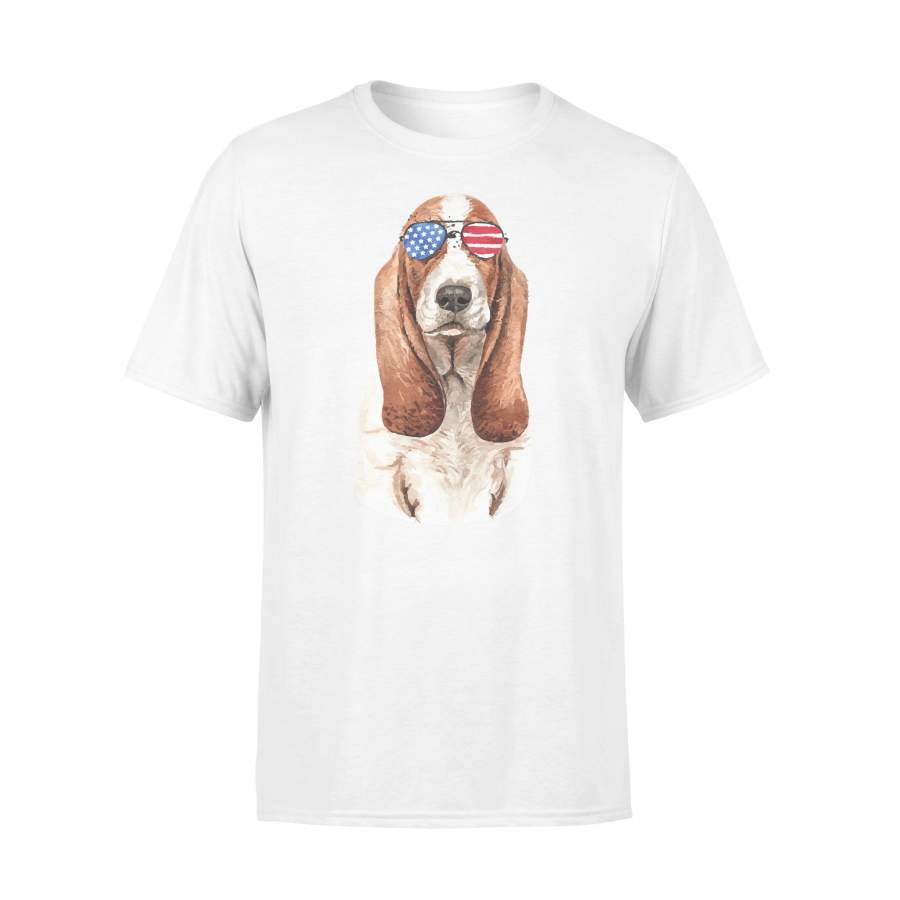 Patriotic Basset Hound Lovers American Flag T-Shirt