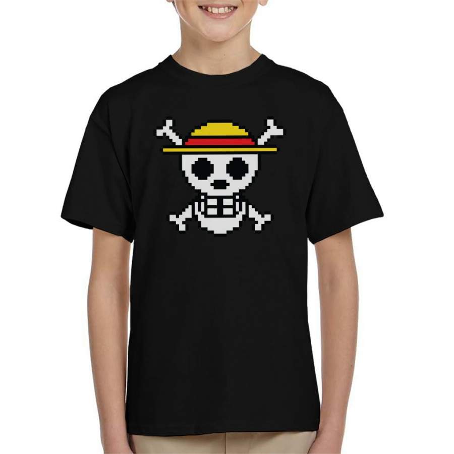 Straw Hat Skull And Cross Bones Pixel One Piece Kid’s T-shirt