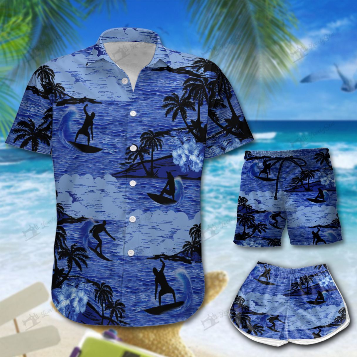 Palms Surfing Hawaiian Shirt Shorts Ha109017