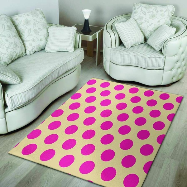 Cream And Pink Polka Dot Area Rug