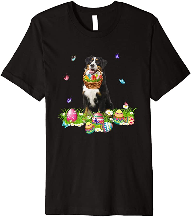 Bernese Mountain Bunny Dog With Easter Eggs Basket Premium T-Shirt