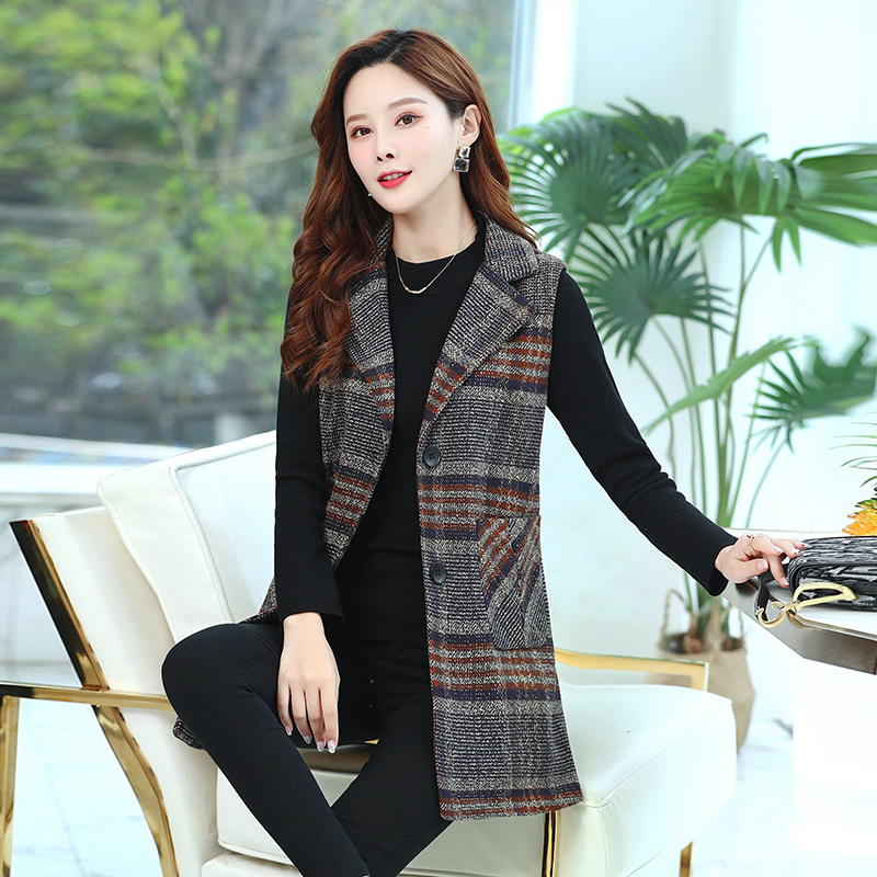 #0732 Vintage Sleeveless Blazer Women Single Breasted Slim Middle Age Women’s Vest Waistcoat Plaid Vest Coat Femme Spring Autumn alx